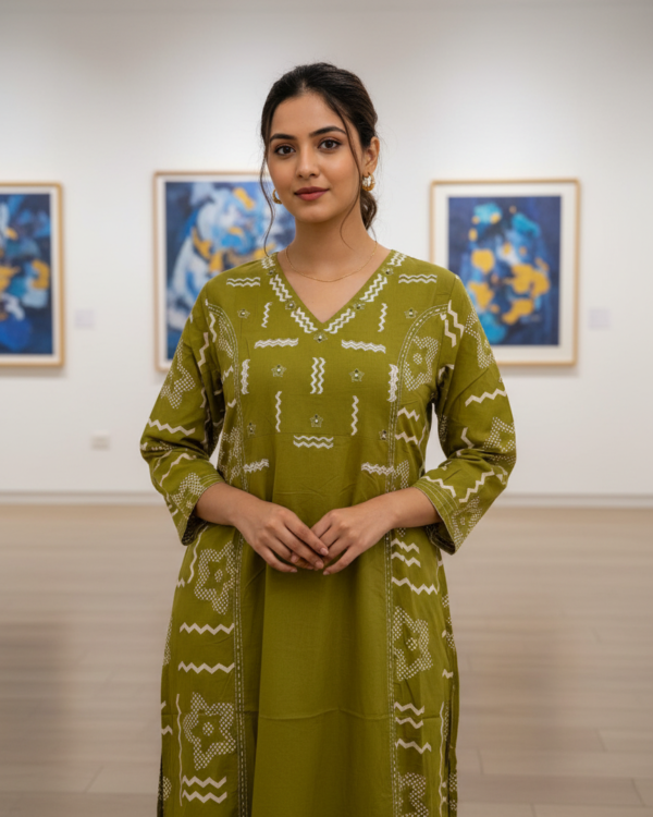 Elegant V-Neck Embroidered | Green | CC-04
