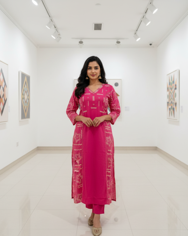Elegant V-Neck Embroidered | Pink | CC-04