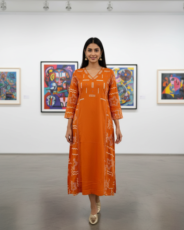 Elegant V-Neck Embroidered | Orange | CC-04