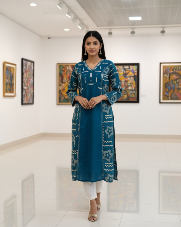 Elegant V-Neck Embroidered | Blue | CC-04
