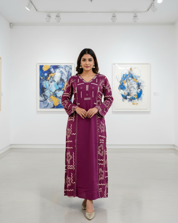 Elegant V-Neck Embroidered | Purple | CC-04