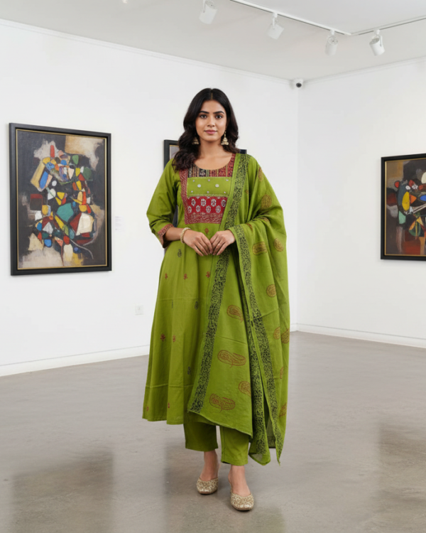 Ajrak Mirror Work | Green | AA-06