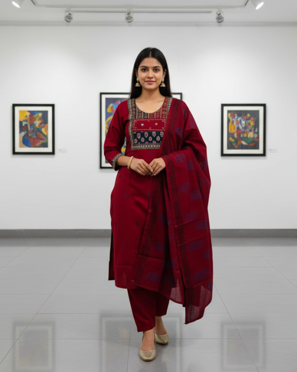 Ajrak Mirror Work | Maroon | AA-06