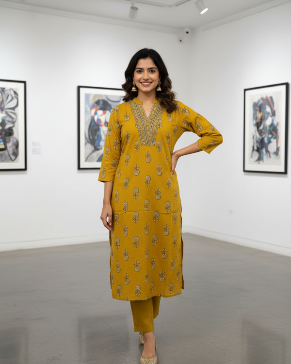 Stand Collar Cotton | Mustard Yellow