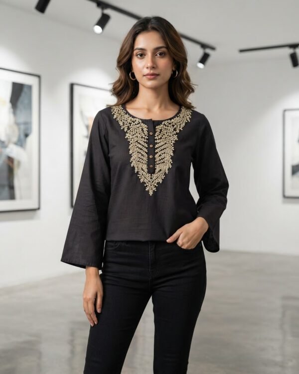 Cotton Neck Embroidery | Grey