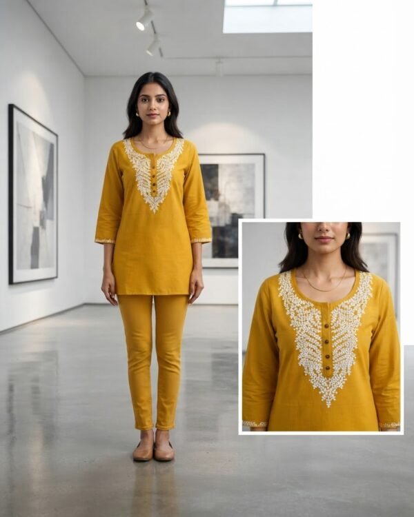 Cotton Neck Embroidery | Yellow