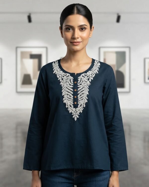 Cotton Neck Embroidery | Blue
