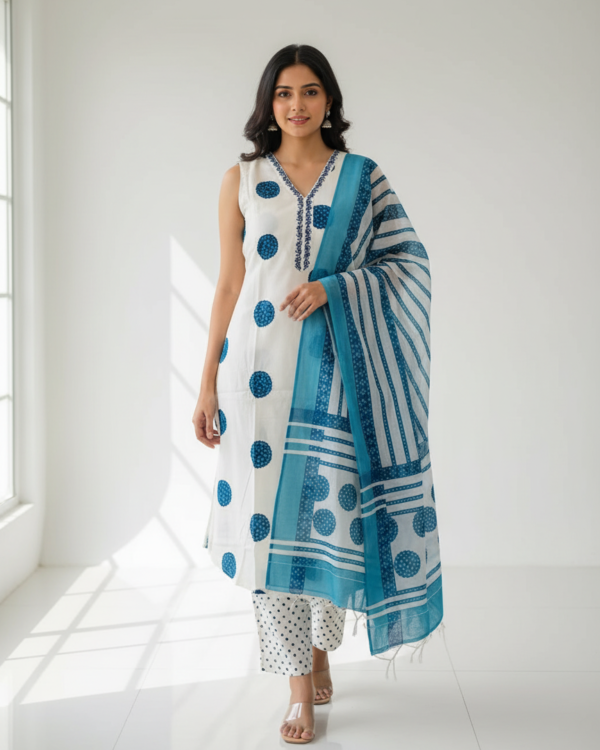 Sleeveless 3pc Set | White | Blue