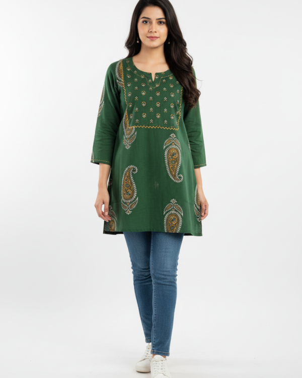 Cotton Short Kurti | Green