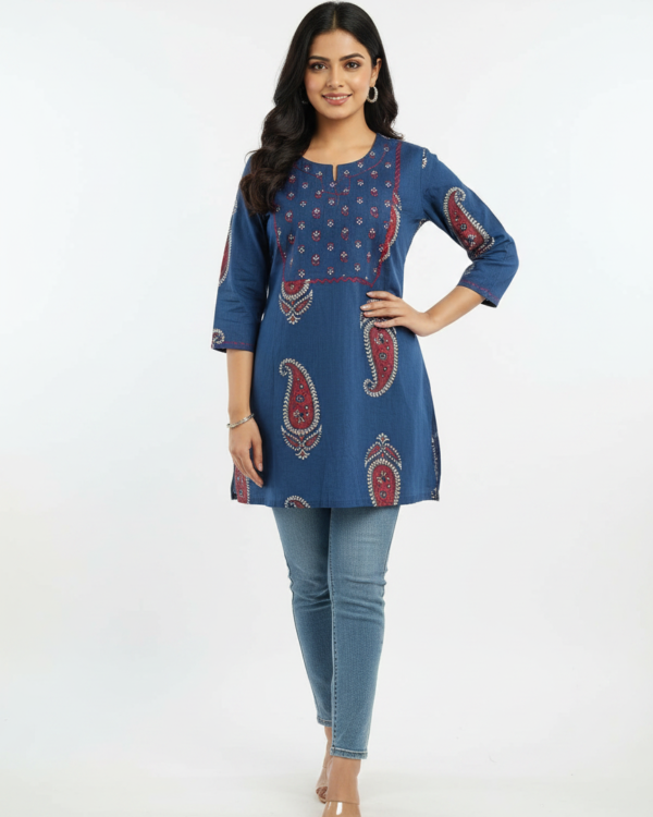 Cotton Short Kurti | Blue